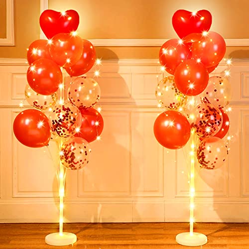 Sosation 2 Set Valentine Heart Floor Balloon Stand Kit with String Lights Wedding Heart Balloons Table Centerpiece Decoration for Valentines Day Birthday Bridal Shower Bachelorette Party - Image 1