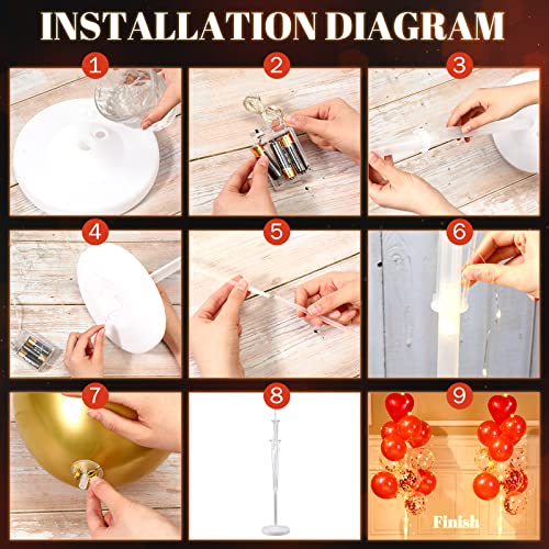 Sosation 2 Set Valentine Heart Floor Balloon Stand Kit with String Lights Wedding Heart Balloons Table Centerpiece Decoration for Valentines Day Birthday Bridal Shower Bachelorette Party - Image 5