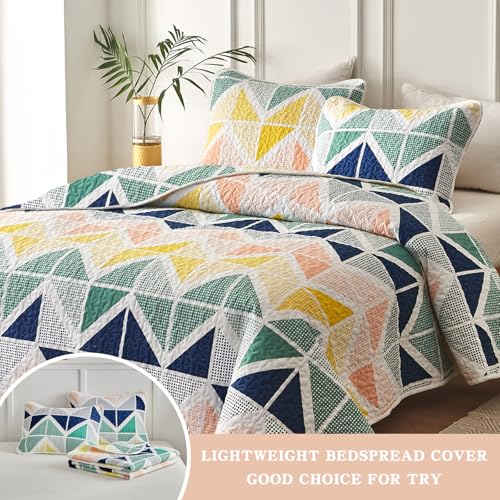 Uozzi Bedding Quilt Set for Summer 3 Piece Reversible Colorful Quilt Set Queen Size with Navy Green Orange Yellow Cubes Microfiber Lightweight Cool Breathable Bedding Coverlet Set Bedspread for St. Patrick's Day - Image 4