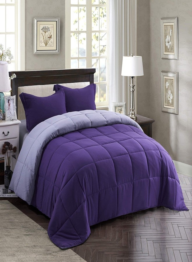 Hi -G HIG 3pc Down Alternative Comforter Set - All Season Reversible Comforter with Two Shams - Quilted Duvet Insert with Corner Tabs - Box Stitched - Super Soft, Fluffy (King/Cal King, Purple) - Image 2
