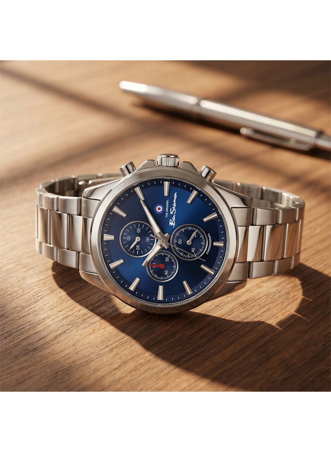 Ben Sherman Oxford Blue Dial Stainless Steel Bracelet Chronograph Watch for Men, 44mm - Image 4