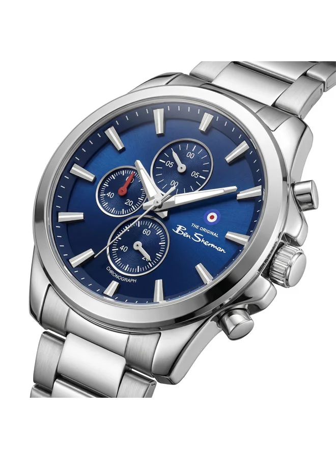 بين شيرمان Oxford Blue Dial Stainless Steel Bracelet Chronograph Watch for Men, 44mm