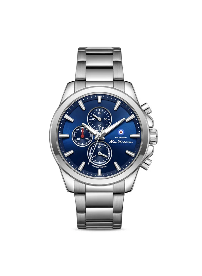 بين شيرمان Oxford Blue Dial Stainless Steel Bracelet Chronograph Watch for Men, 44mm