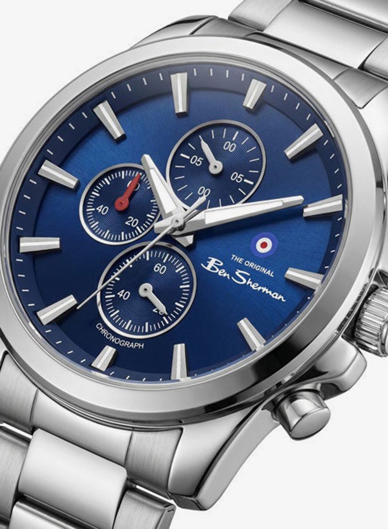 Ben Sherman Oxford Blue Dial Stainless Steel Bracelet Chronograph Watch for Men, 44mm - Image 2