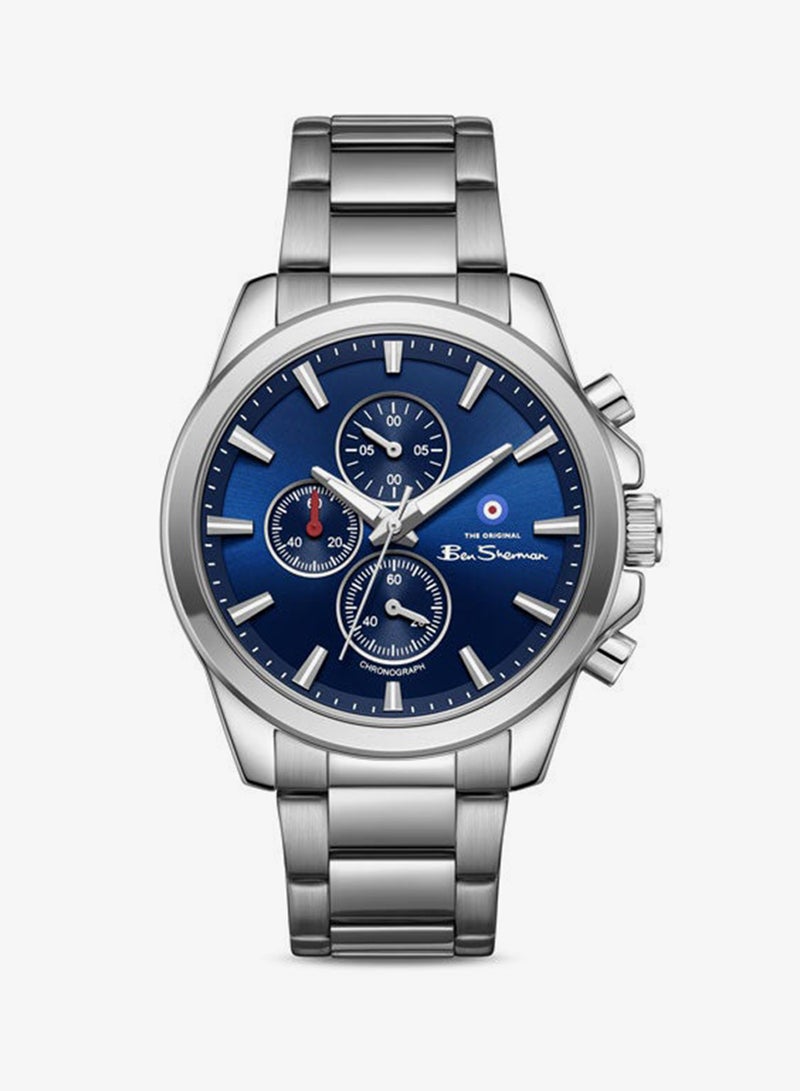 Ben Sherman Oxford Blue Dial Stainless Steel Bracelet Chronograph Watch for Men, 44mm - Image 1