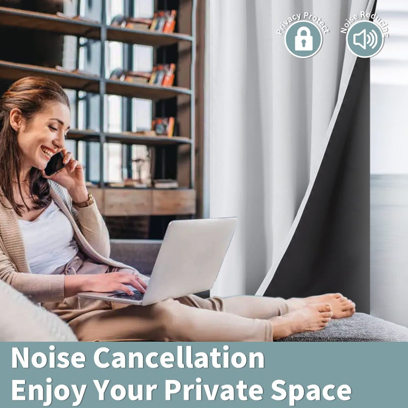 BGment بئسة معزولة حرارية بنسبة 100 ٪ الستائر اللعين لغرفة النوم مع بطانة سوداء طبقة مزدوجة الكاملة الغرفة الضيق ضوضاء ستارة جيب قضيب القضيب (52 × 45 بوصة رمادية أبيض 2 لوحات) - Image 4