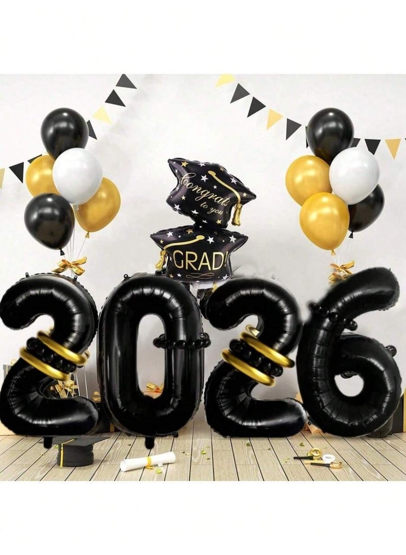 زينة حفلات تخرج 2026 بالونات تخرج رقم 2026 طقم زينة تخرج 24 قطعة بالونات تخرج سوداء وذهبية للزينة والتصوير حفلات التخرج - Image 2