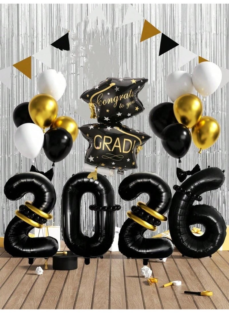 زينة حفلات تخرج 2026 بالونات تخرج رقم 2026 طقم زينة تخرج 24 قطعة بالونات تخرج سوداء وذهبية للزينة والتصوير حفلات التخرج - Image 1
