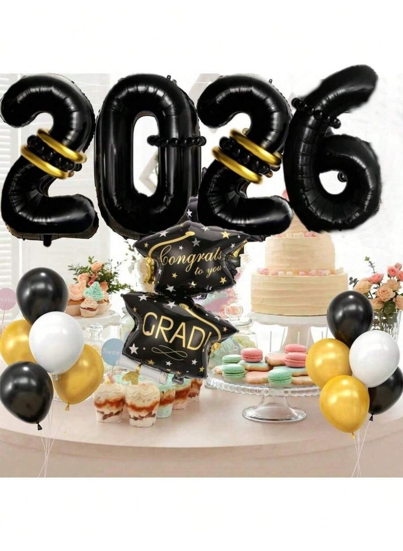 زينة حفلات تخرج 2026 بالونات تخرج رقم 2026 طقم زينة تخرج 24 قطعة بالونات تخرج سوداء وذهبية للزينة والتصوير حفلات التخرج - Image 3