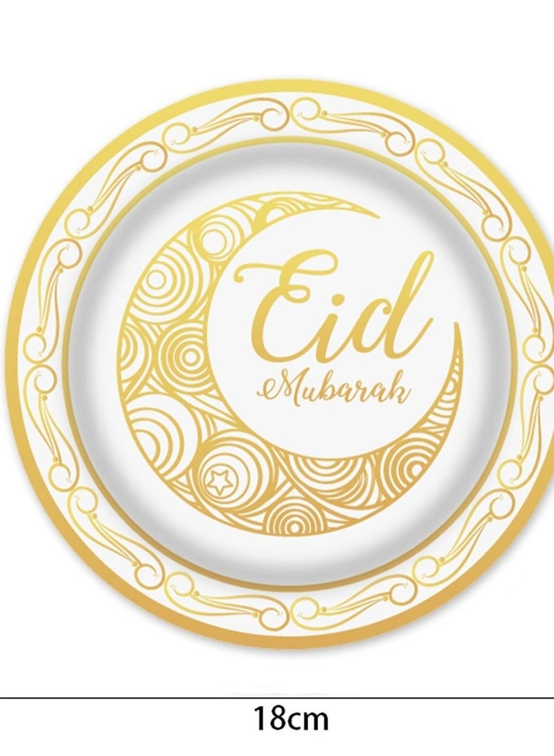Eid Mubarak party supplies, disposable tableware set for 16 people, disposable tableware includes paper plates, paper cups, napkins, tableware set, banner, etc., 9 pieces in total. for ramadan parties - Image 2