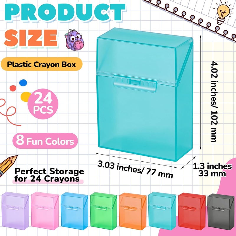 Clabby 24 Pcs Plastic Crayon Organizer Case for 24 Count Crayons Kids Art Supply Storage Box with Lid, Portable Holder for Classroom Home Travel, Fits Standard 24-Pack Crayon (Colorful) - Image 2