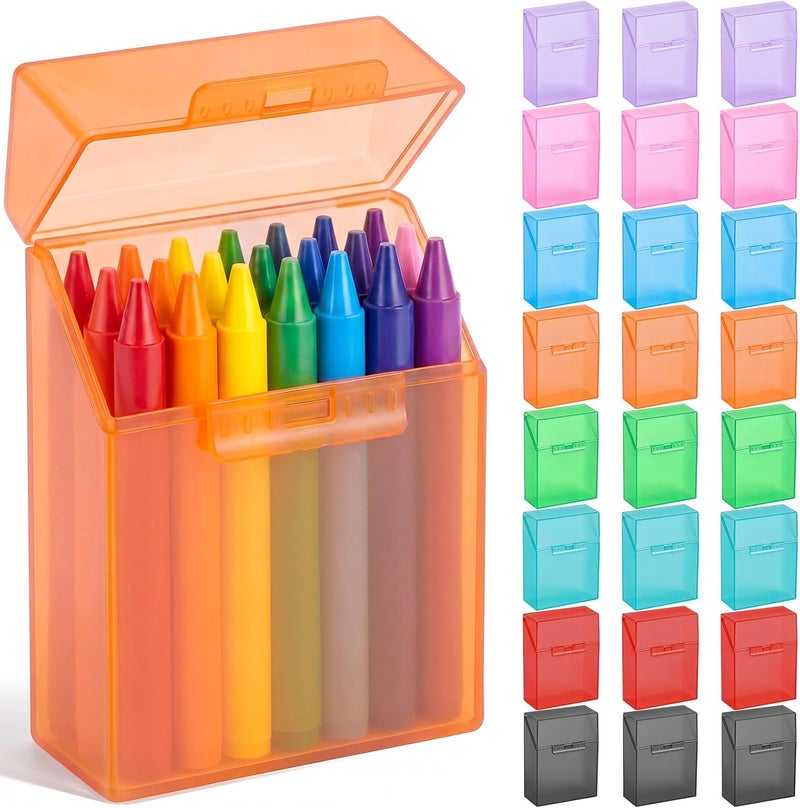 Clabby 24 Pcs Plastic Crayon Organizer Case for 24 Count Crayons Kids Art Supply Storage Box with Lid, Portable Holder for Classroom Home Travel, Fits Standard 24-Pack Crayon (Colorful) - Image 1