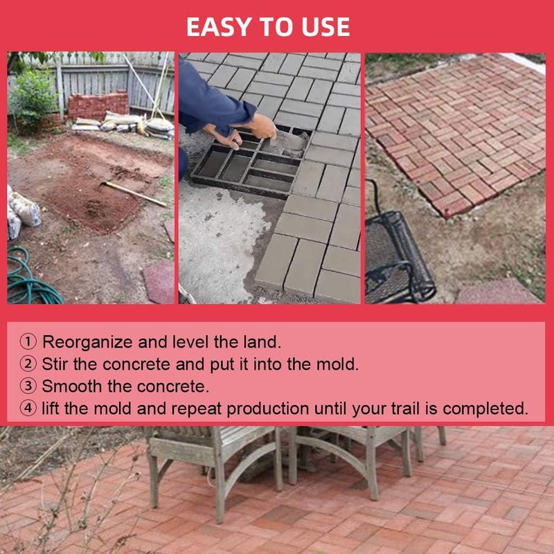 Anothera 15.7"x15.7"x1.57" Concrete Molds Reusable Walk Maker Pathmate Stone Molding Stepping Stone Path Maker Paver Yard Patio Lawn Garden DIY Walkway Pavement Brick Moulds (8-Grid) - Image 4