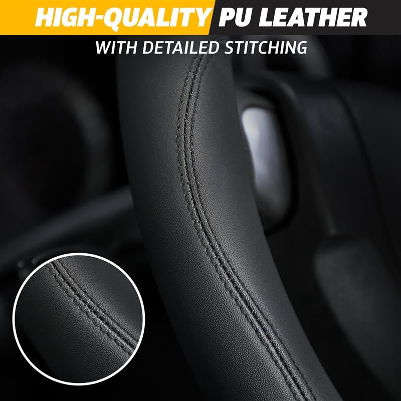 EcoNour Car Steering Wheel Cover | Premium & Durable PU Leather with Anti-Slip Design | Universal Fit 14.5" - 15" Steering Wheel Cover | Car and Truck Accessories - Black - Image 4