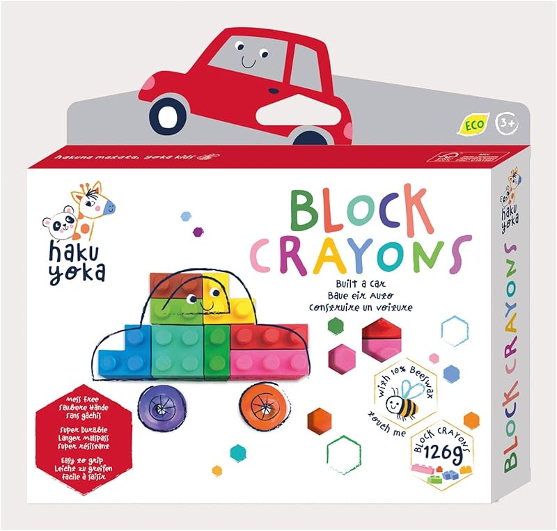 Avenir Haku Yoka 6303083 Block Wax Crayons Set, Car, Wax Crayons in Bright Colours, Wax Crayons in Clamping Block Shape, No Staining, for Children from 3 Years