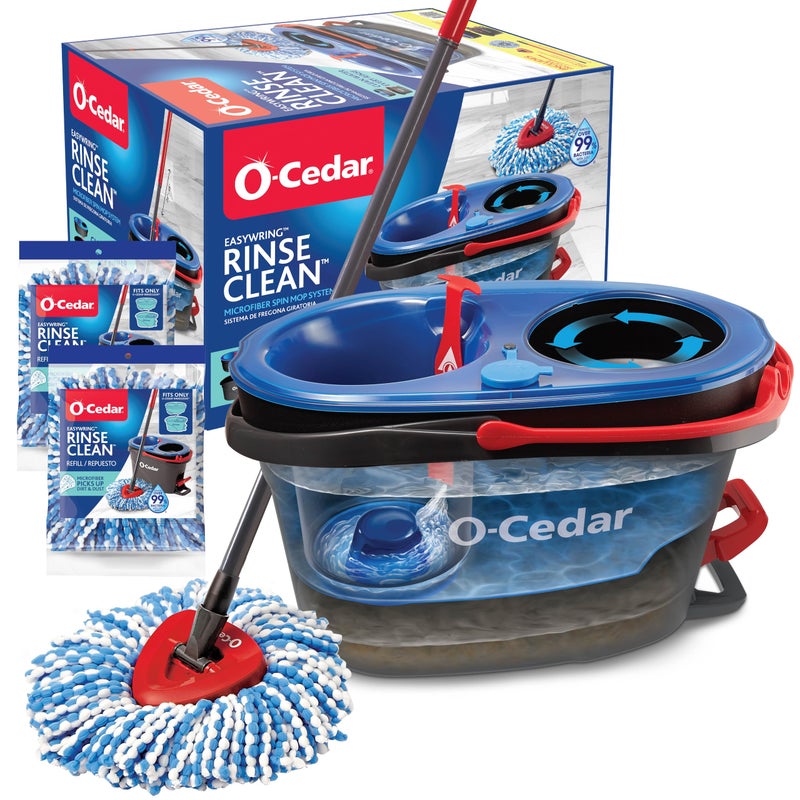 o cedar O-Cedar RinseClean Spin Mop & Bucket System + 2 Extra Mop Heads| Clean with Clean Water | Removes 99% of Bacteria - Image 1