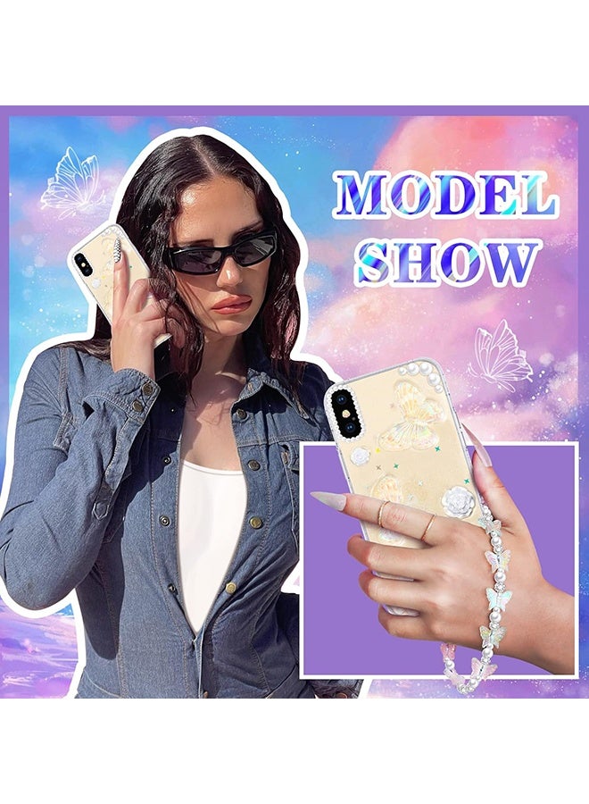 Wffo Compatible with iPhone XS Case - 3D Butterfly Rose Flower Shiny Girl Phone Case - Clear Phone Case - with Aesthetic Rose Floral Shiny Girly Phone Case - TPU Drop Protection - Crystal Butterfly - Image 3