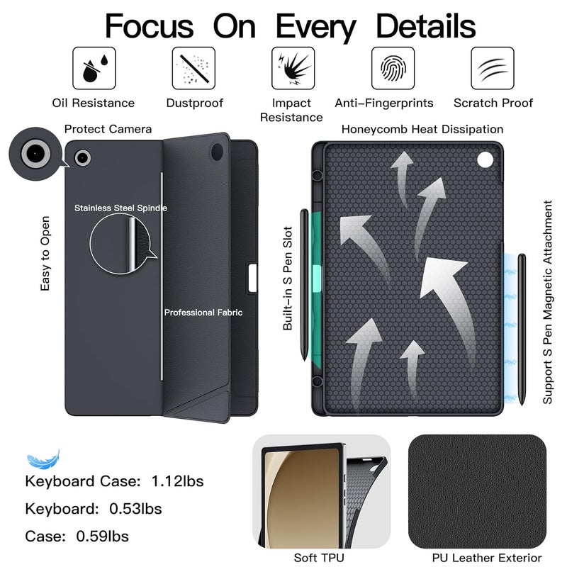JUQITECH Trackpad Keyboard Case for Samsung Galaxy Tab A9 Plus/A9+ 11 Inch 2023, Tablet Protector Smart Case Kickstand Magnetic Detachable Wireless Touchpad 7 Colors Backlit Keyboard SM-X210/X216/X218 - Image 5