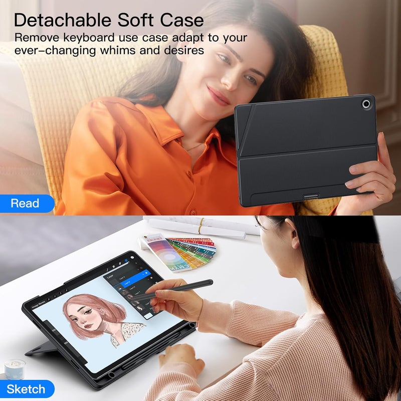 JUQITECH Trackpad Keyboard Case for Samsung Galaxy Tab A9 Plus/A9+ 11 Inch 2023, Tablet Protector Smart Case Kickstand Magnetic Detachable Wireless Touchpad 7 Colors Backlit Keyboard SM-X210/X216/X218 - Image 3