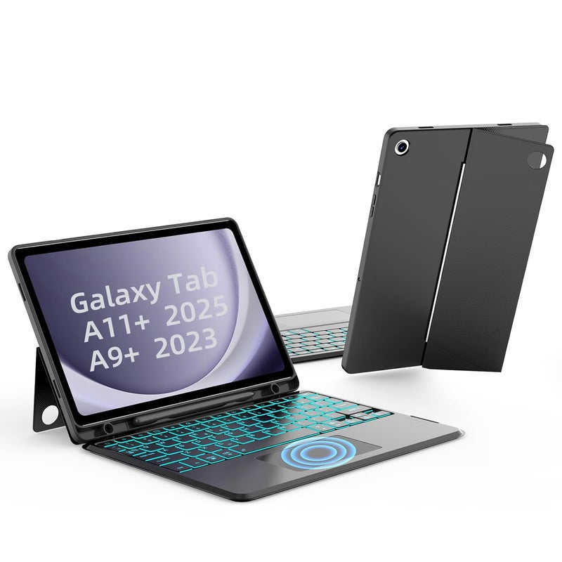 JUQITECH Trackpad Keyboard Case for Samsung Galaxy Tab A9 Plus/A9+ 11 Inch 2023, Tablet Protector Smart Case Kickstand Magnetic Detachable Wireless Touchpad 7 Colors Backlit Keyboard SM-X210/X216/X218 - Image 1