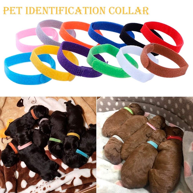 Sowaka12 Pcs Puppy Whelping Collars Multicolor Adjustable Double Sided Reusable Comfortable Soft Fabric ID Bands for Small Dogs Pet Cat Newborn Kittens Litter (12 Color) - Image 2