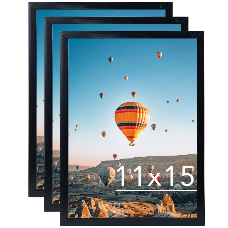 JCJMY 11x15 Black Picture Frame Set of 3 Horizontal and Vertical Formats for Wall Hanging 11 x 15 Wall Gallery Poster Photo Frames with Shatter Resistant Plexiglass 3 Pack Black