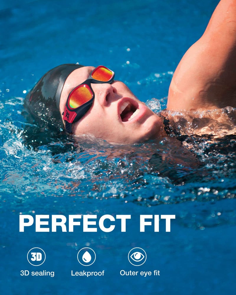 ZIONOR Swim Goggles, G1 Polarized Swimming Goggles UV Protection Leakproof Anti-fog Adjustable Strap for Adult Men Women (Polarized Mirror Red Lens) - Image 3
