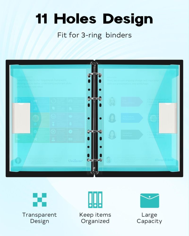 Document Folder: Letter/A4 Size, 10 Pcs 5 Vibrant Colors, 11 Holes For 3-Ring Binders - Enhanced Wear Resistance, External Tab For Easy Categorization File Organizer For School Office Daily Storage - Image 3