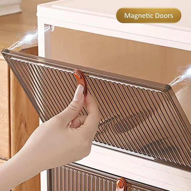 EXVITO Plastic Cupboard for Storage - Collapsible Wardrobes for Clothes | Almirah for Clothes | Folding Storage Box | Stackable Storage Bins with Door Space Saving Bedroom Closet (Cream, 4-Tier) - Image 5
