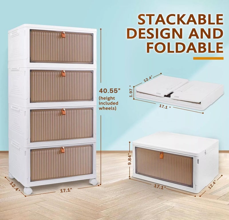 EXVITO Plastic Cupboard for Storage - Collapsible Wardrobes for Clothes | Almirah for Clothes | Folding Storage Box | Stackable Storage Bins with Door Space Saving Bedroom Closet (Cream, 4-Tier) - Image 2