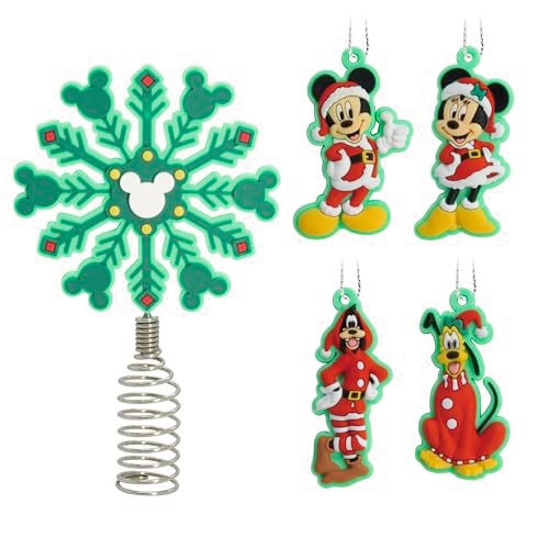 Hallmark Disney Mickey and Minnie Mouse 5 Miniature Christmas Tree Topper and Mini Ornaments Set of 5 Shatterproof - Image 1