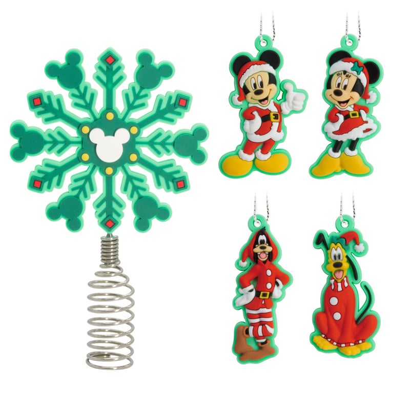 Hallmark Disney Mickey and Minnie Mouse 5 Miniature Christmas Tree Topper and Mini Ornaments Set of 5 Shatterproof - Image 2