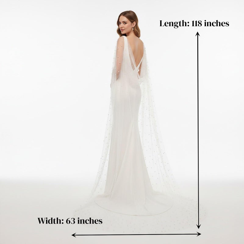 AMORARSI Pearl Wedding Shawl Womens Soft Tulle Wedding Wraps Shrug Bolero Cape Shoulder Covers Up Evening Prom Party Dress - Image 2