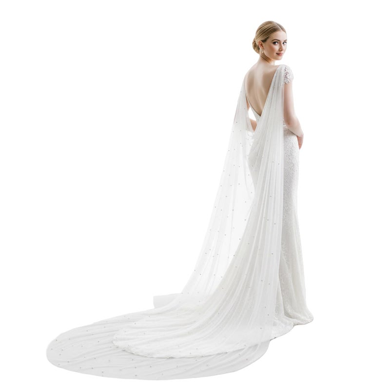 AMORARSI Pearl Wedding Shawl Womens Soft Tulle Wedding Wraps Shrug Bolero Cape Shoulder Covers Up Evening Prom Party Dress - Image 1
