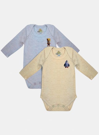 Baby Unisex Printed Long Sleeves Cotton Bodysuit (Pack Of 2)