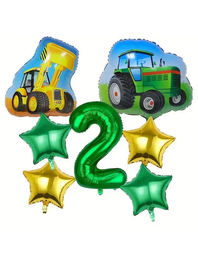 Farm Truck Bulldozer Birthday Balloon Set With Golden Stars And Number 1 For Party Decorations - Image 4