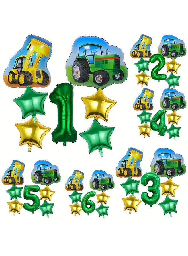 Farm Truck Bulldozer Birthday Balloon Set With Golden Stars And Number 1 For Party Decorations - Image 1