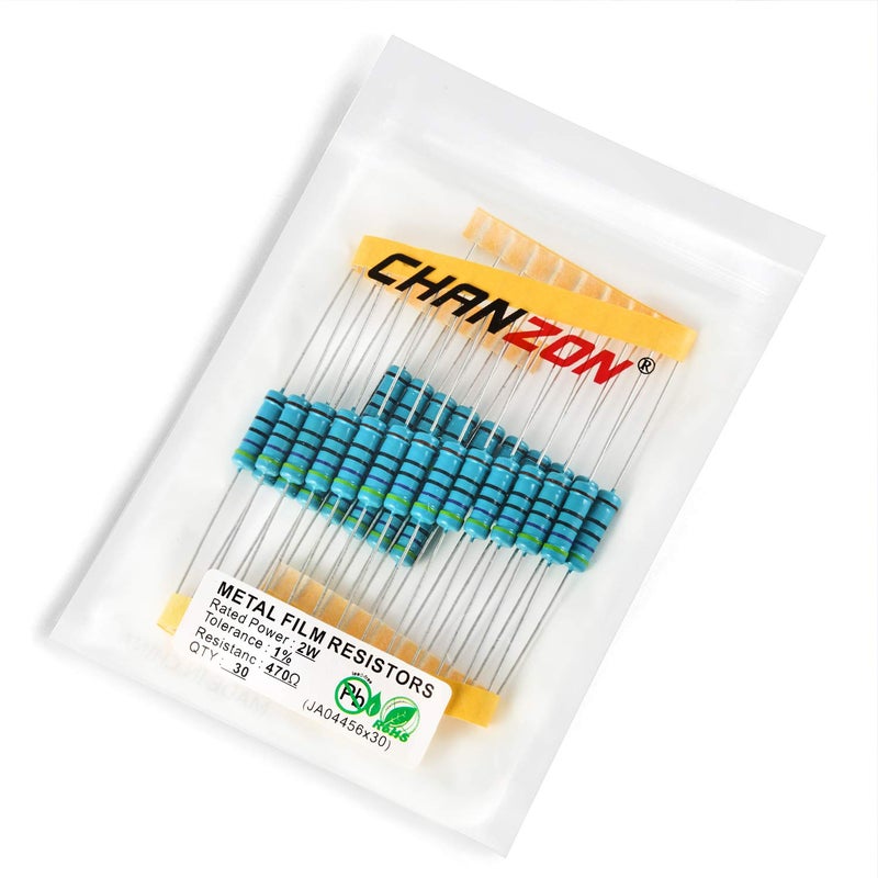 CHANZON 30 قطعة 2 واط 470 Ω أوم مقاومة فيلم معدني ثابتة 0.01 ±1% تحمل 470R MF مقاومات ثقب مرور معتمدة من روهس - Image 1