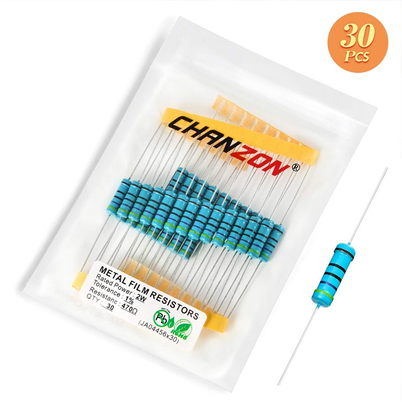 CHANZON 30 قطعة 2 واط 470 Ω أوم مقاومة فيلم معدني ثابتة 0.01 ±1% تحمل 470R MF مقاومات ثقب مرور معتمدة من روهس - Image 5