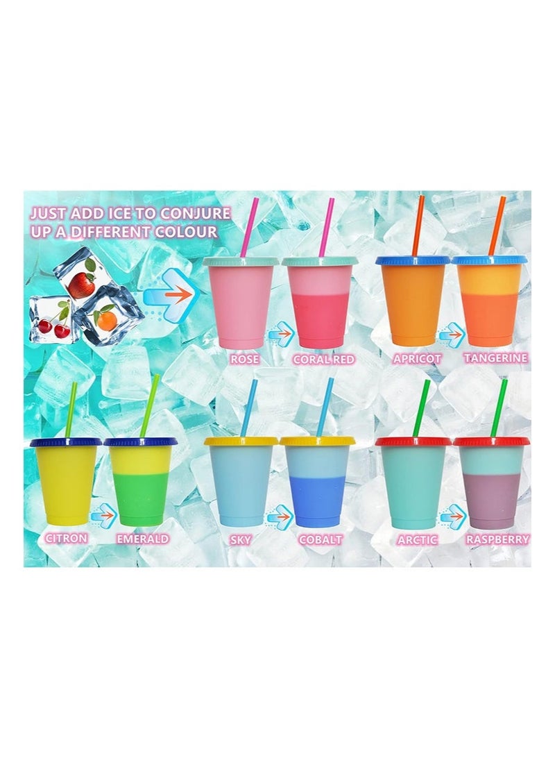 Aikanbo 475ml 10-piece Color-Changing Cup Set, 5 Colors of Plastic Cups, Reusable Glasses With Lids and Straws, Adult and Child Cold Drink Cups, Smoothie Cups, Iced Coffee Cups, Party Cups - Image 2