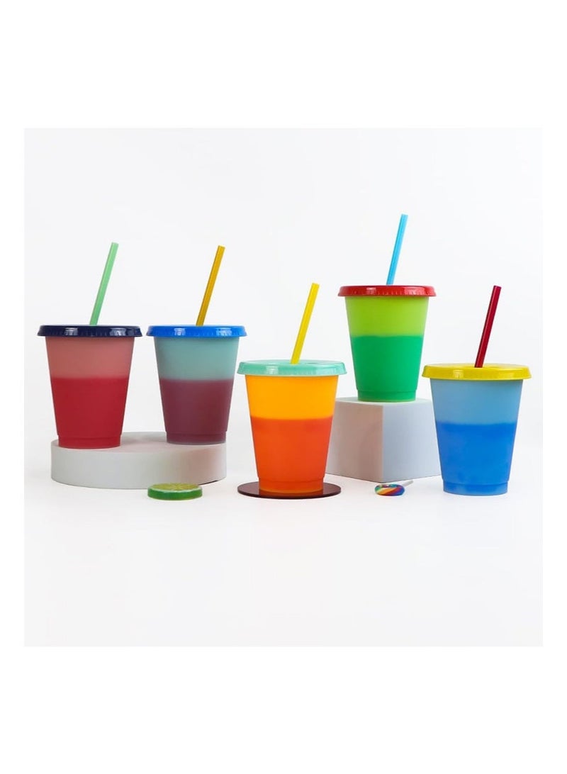 Aikanbo 475ml 10-piece Color-Changing Cup Set, 5 Colors of Plastic Cups, Reusable Glasses With Lids and Straws, Adult and Child Cold Drink Cups, Smoothie Cups, Iced Coffee Cups, Party Cups - Image 5