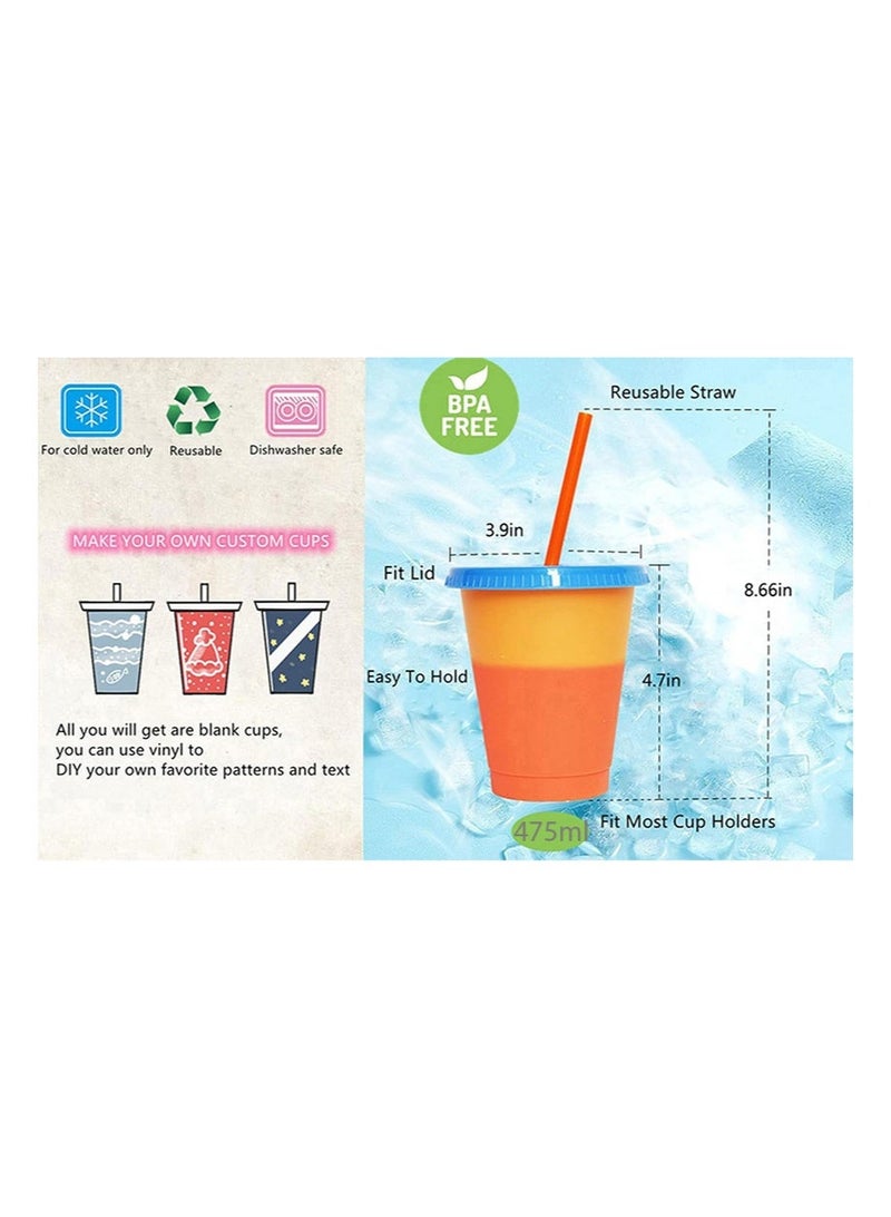 Aikanbo 475ml 10-piece Color-Changing Cup Set, 5 Colors of Plastic Cups, Reusable Glasses With Lids and Straws, Adult and Child Cold Drink Cups, Smoothie Cups, Iced Coffee Cups, Party Cups - Image 3