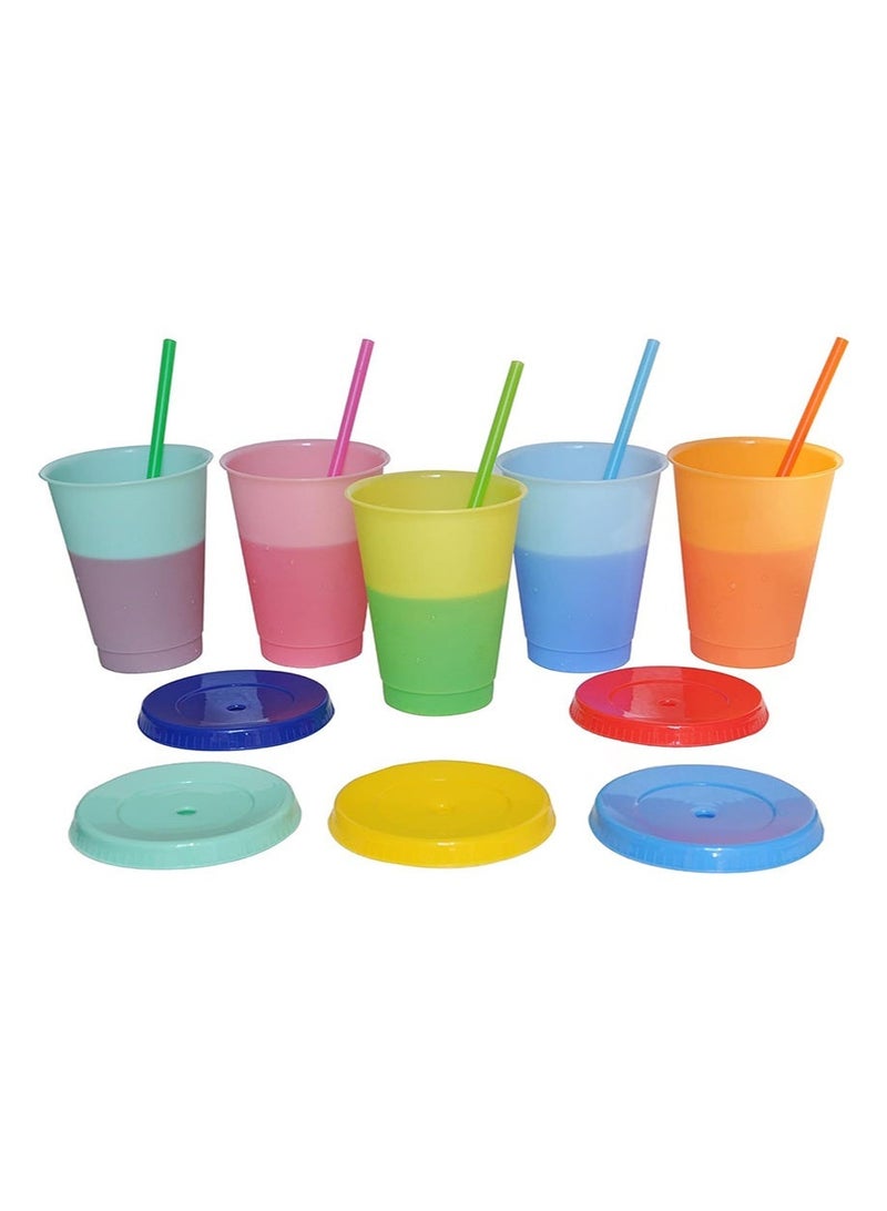 Aikanbo 475ml 10-piece Color-Changing Cup Set, 5 Colors of Plastic Cups, Reusable Glasses With Lids and Straws, Adult and Child Cold Drink Cups, Smoothie Cups, Iced Coffee Cups, Party Cups - Image 4