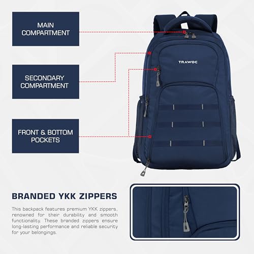 TRAWOC 35L Laptop Backpack TPB05 | Office & Travel Bag with 16-Inch Padded Laptop Compartment, USB Charging Port- 3-Year Warranty, Navyblue - Image 2