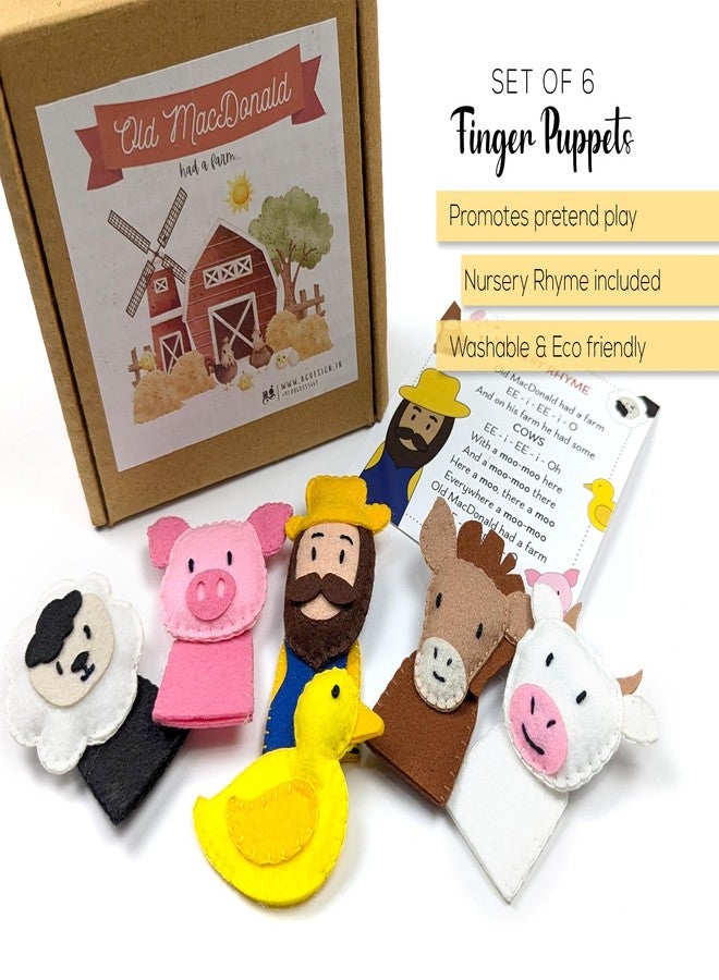 AGD Handmade Finger Puppets Old Macdonald Farm Animals Set with Nursery Rhyme Card, Educational Toys for Kids, Return Gifts for Birthday (Felt Fabric) - Image 3