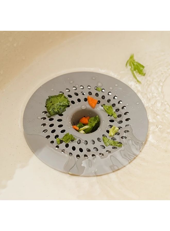 Grey Silicone Drain Filter Easy To Install Shower Kitchen Sink Hair Catcher - Image 5