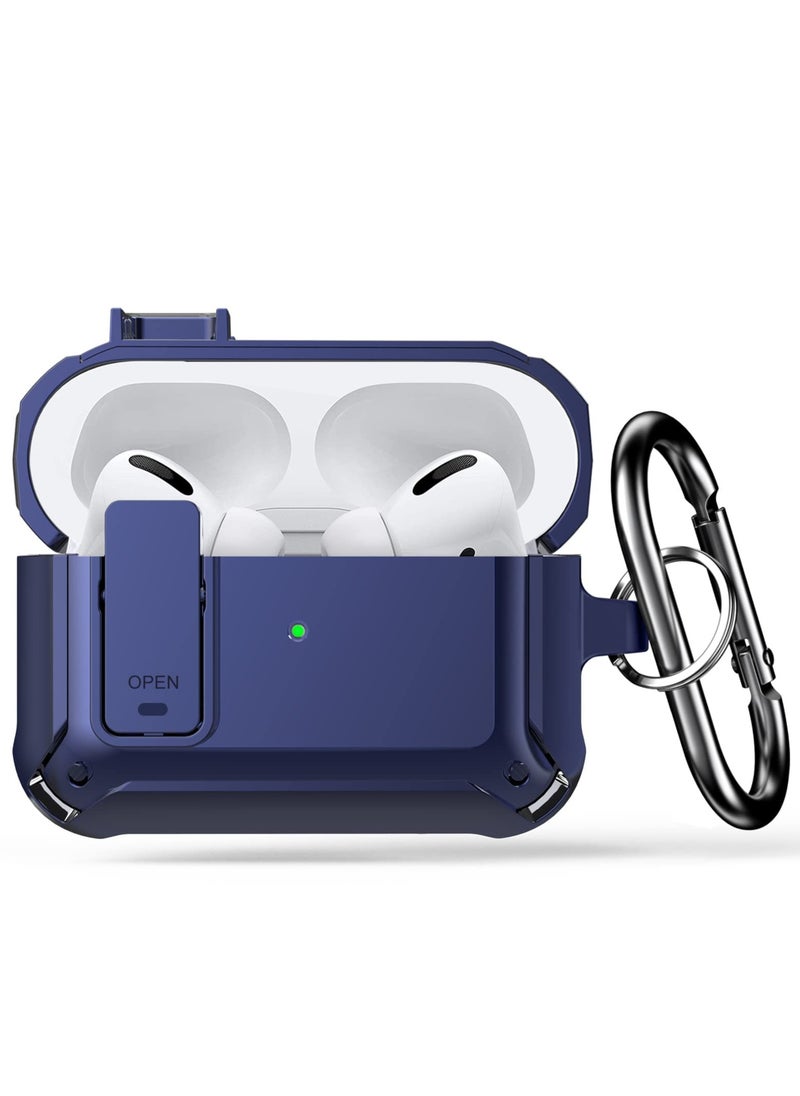 Generic - Airpods Pro 2 2nd Generation Case and Airpods Pro 1 Case with Keychain, Switch Security Lock Armour for Airpods Pro 2 2022 and Airpods Pro 2019, Front LED Visual - Blue - Image 1