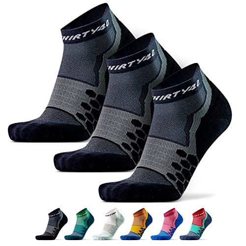 Thirty48 Performance Compression Low Cut Running Socks for Men and Women | More Compression Where Needed ([3 Pair] Black/Gray, Large - Women 9-10.5 // Men 10-11.5) - Image 1