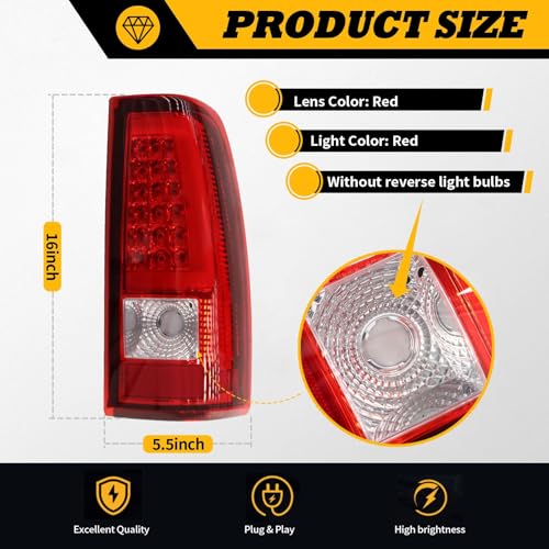 Jecoupoon Tail Lights Compatible with 2003 2004 2005 2006 Silverado 1500 2500 3500 Red Tube Rear Light Tail Lamps Driver & Passenger GM2800174 GM2801174 - Image 2