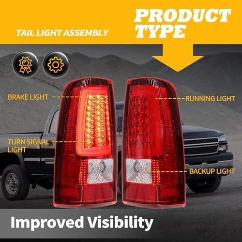 Jecoupoon Tail Lights Compatible with 2003 2004 2005 2006 Silverado 1500 2500 3500 Red Tube Rear Light Tail Lamps Driver & Passenger GM2800174 GM2801174 - Image 4